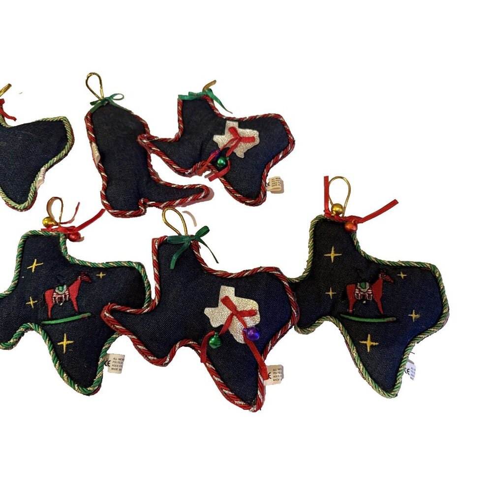 Blue Denim Texas Christmas Ornaments Set 6 Horse Western Cowboy Ranch Farmhouse - Picture 4 of 10